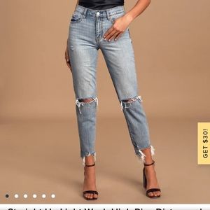 Straight Up Light Wash High Rise Distressed Denim